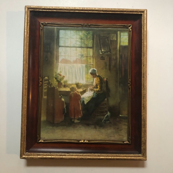 vintage print "the busy mother" Bernarde de Hoog (1867-1943) wood framed - Picture 5 of 9